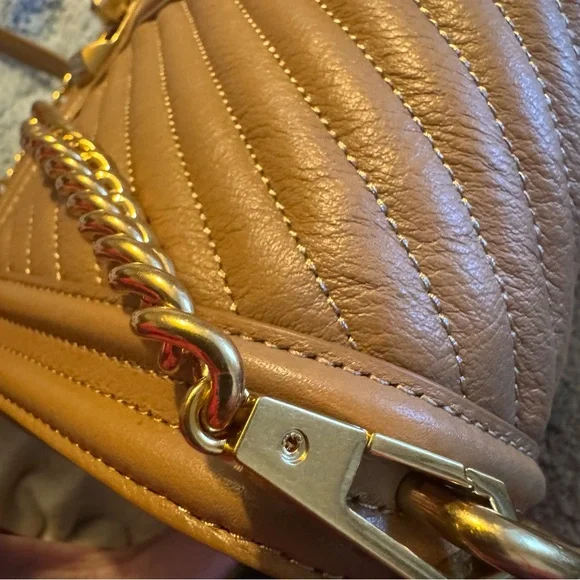 Rebecca Minkoff Chevron Quilted Love Leather Crossbody Bag British Tan - Picture 9 of 10